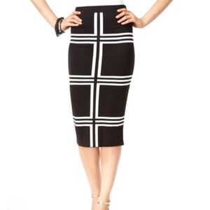 Alfani Knit Pattern Pull-On Midi Skirt Black White